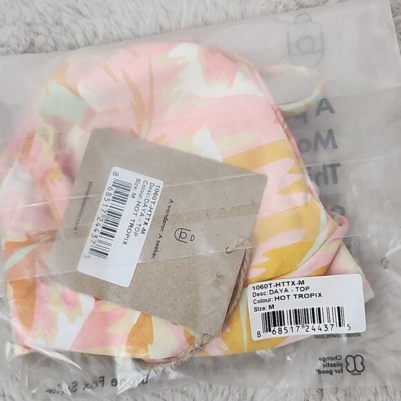 NEW Stone Fox Swim Daya Bikini Swim Top in Hot Tropix Pink Orange - Picture 10 of 12